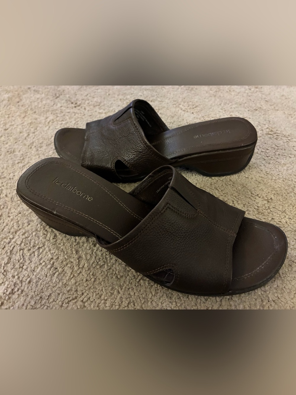Liz Claiborne Leather Open-Toe Slides Dark Brown Sandals Mules Vintage Y2K 8M - Picture 1 of 8